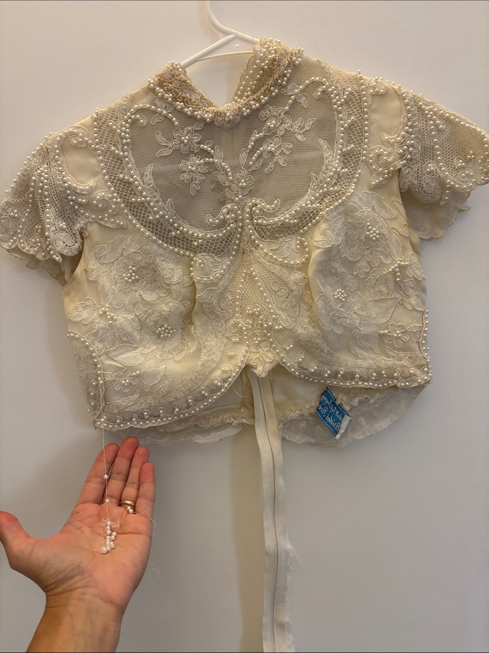 Embellished Ivory Lace Girls' Top with Pearl Detail